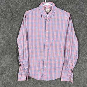 Faherty Brand Shirt Mens Small Pink Blue Plaid Cotton Wool Long Sleeve Button